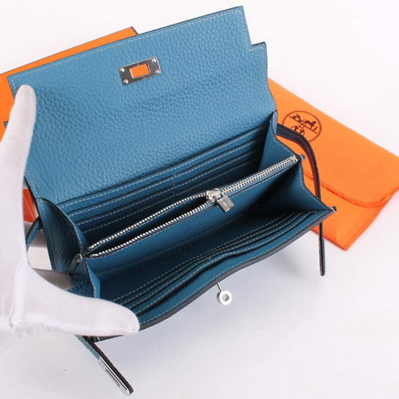 High Quality Hermes Kelly Bi-Fold Wallet A708 Blue Fake - Click Image to Close